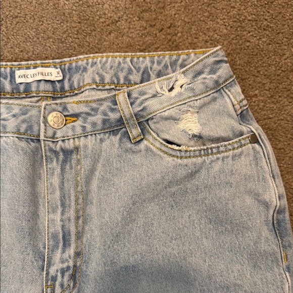 Avec Les Filles Blue Jean Shorts High-Waisted Cut-Off - Picture 6 of 6
